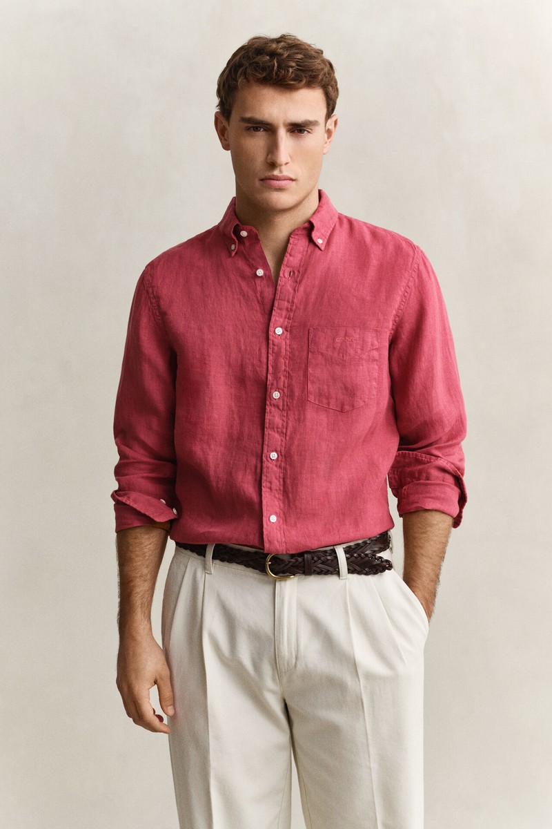 Gant Ανδρικό Πουκάμισο Regular Fit Λινό Με Button Down Γιακά Και Garment Dyed Υφή