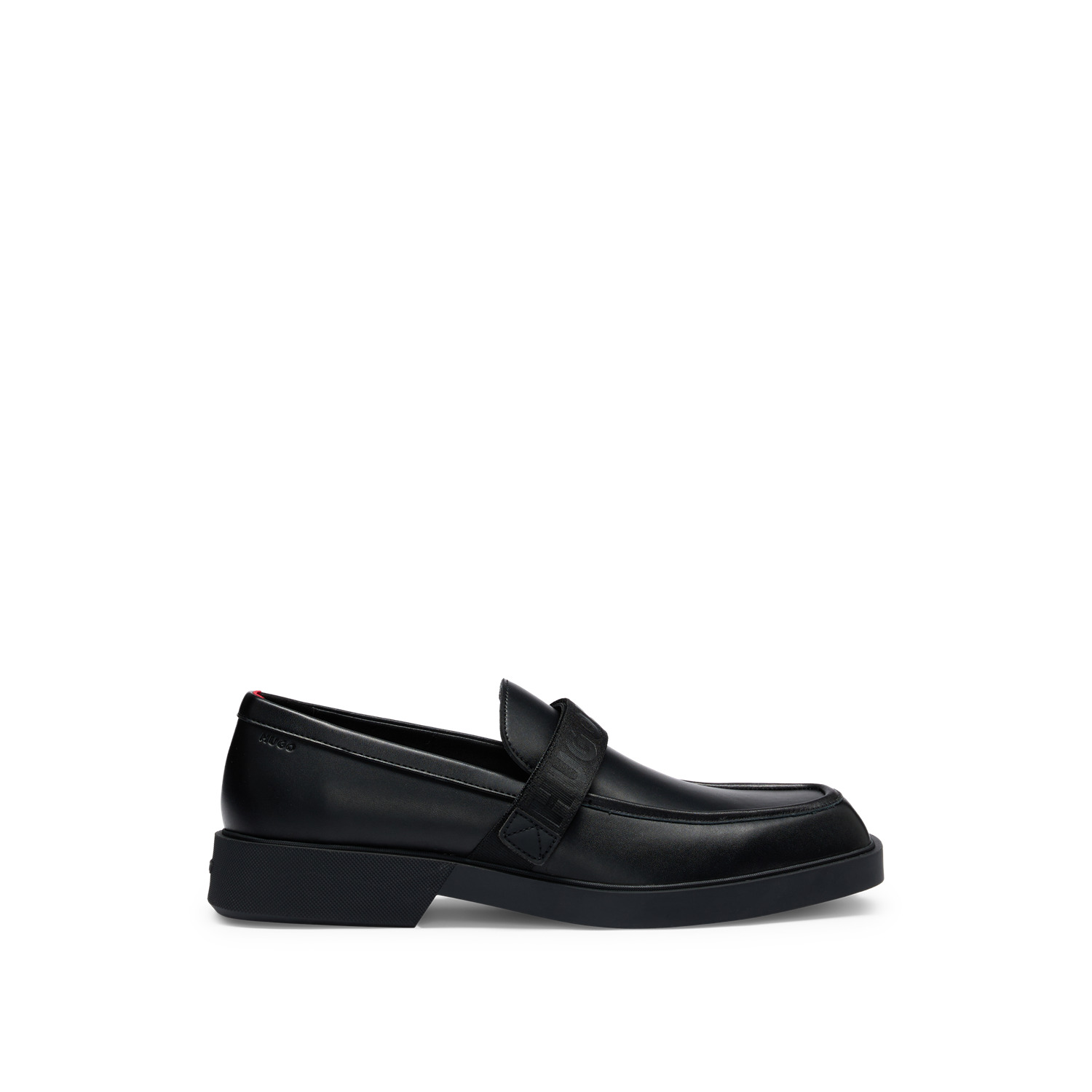 Hugo Hugo Ανδρικά Δερμάτινα Loafers με Λουράκι Riptape και Logo σε Μαύρο