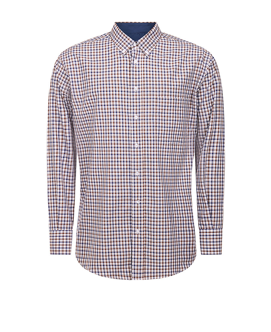 Winfield PLUS SIZE Ανδρικό Πουκάμισο με Button Down Γιακά σε Καφέ-Μπλε Καρώ
