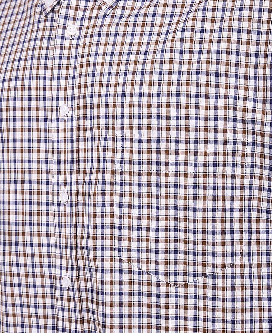 PLUS SIZE Ανδρικό Πουκάμισο με Button Down Γιακά σε Καφέ-Μπλε Καρώ φωτογραφία