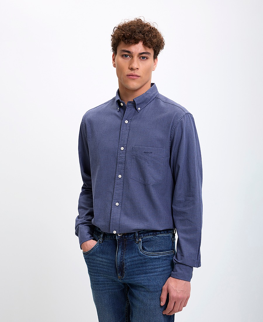 Gant Ανδρικό Πουκάμισο Φανελένιο Comfort Fit σε Καρό Μπλε