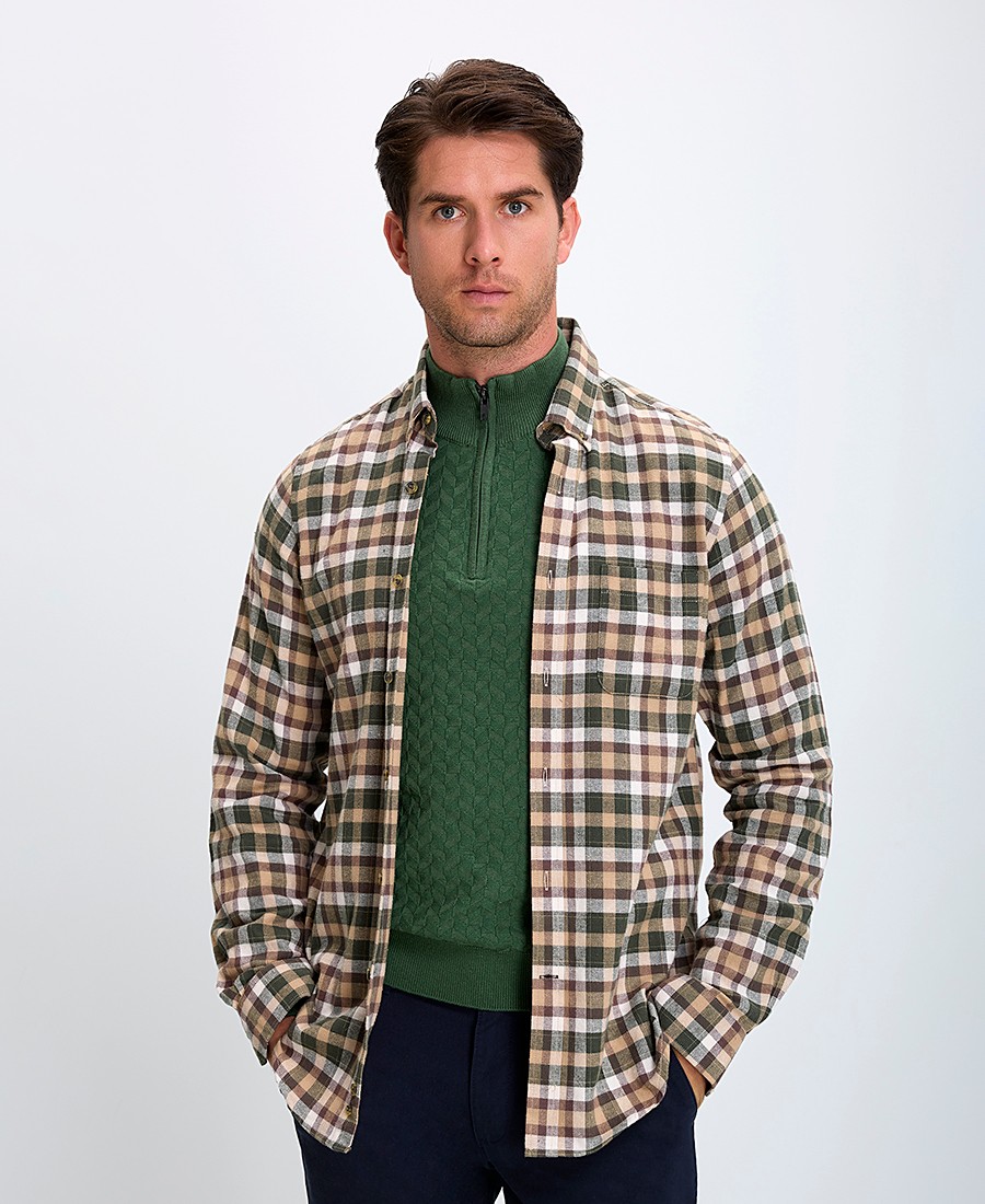 Vardas Ανδρικό Πουκάμισο Button Down Comfort Fit σε Μπεζ Καρό