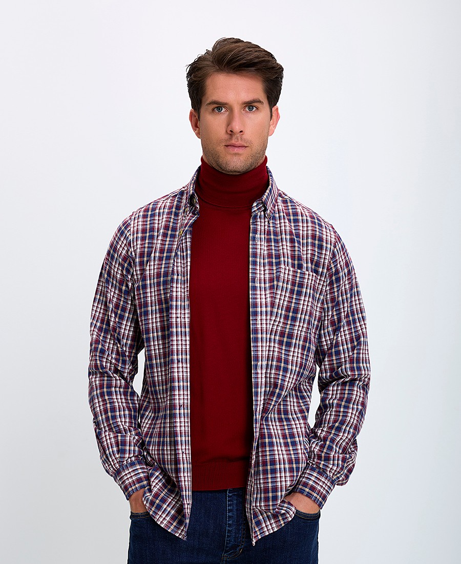 Vardas Ανδρικό Πουκάμισο Καρό Button-Down Regular Fit Βαμβακέρο