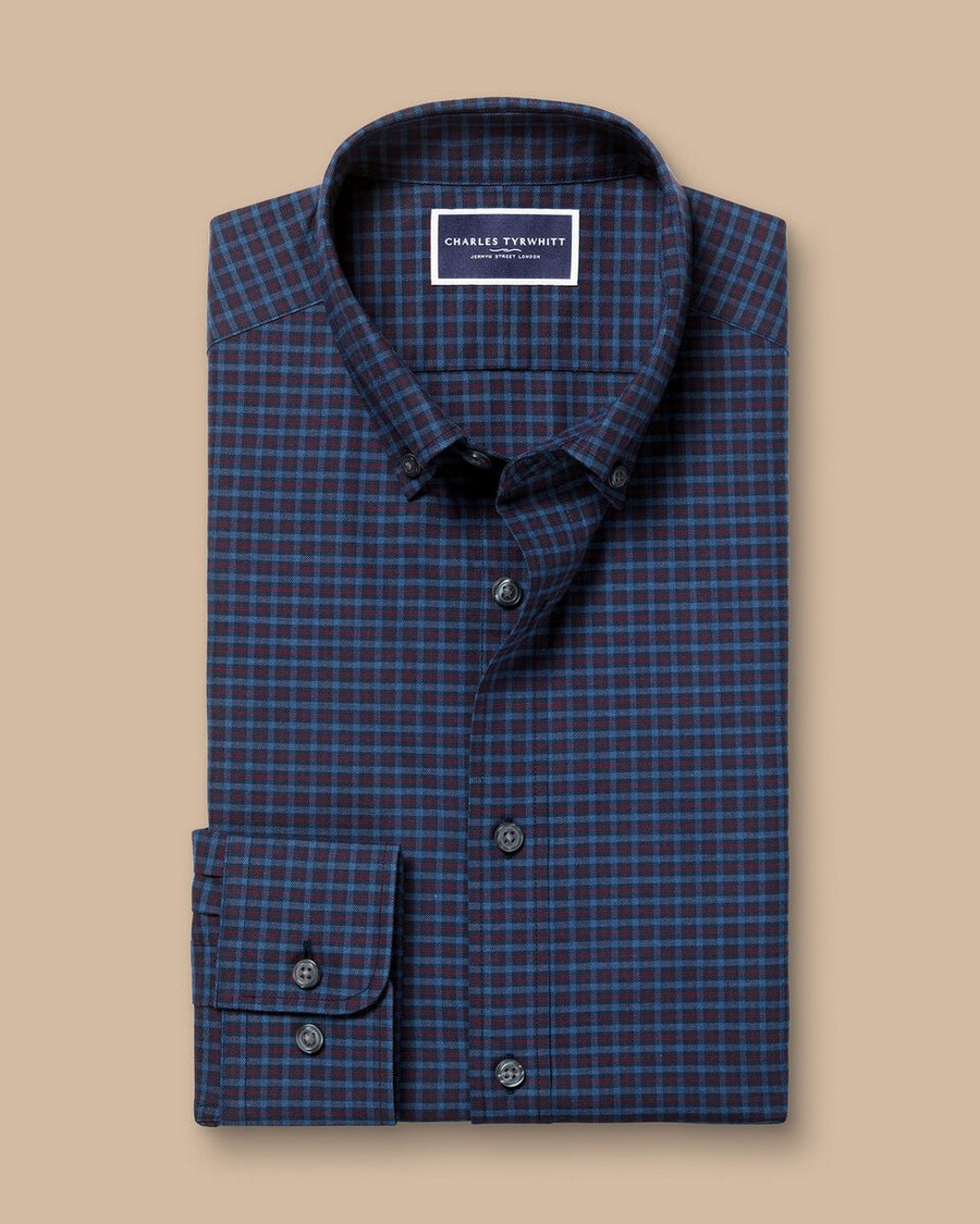 Charles Tyrwhitt Ανδρικό Βαμβακερό Πουκάμισο Καρό Button-Down Modern Fit φωτογραφία