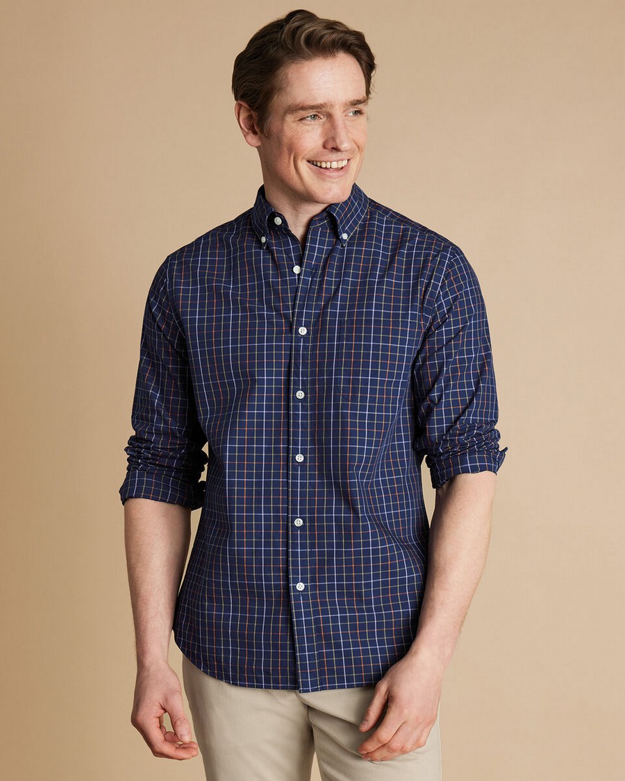 Charles Tyrwhitt Charles Tyrwhitt Ανδρικό Πουκάμισο Button Down Non Iron Modern Fit σε Καρό Μπλε