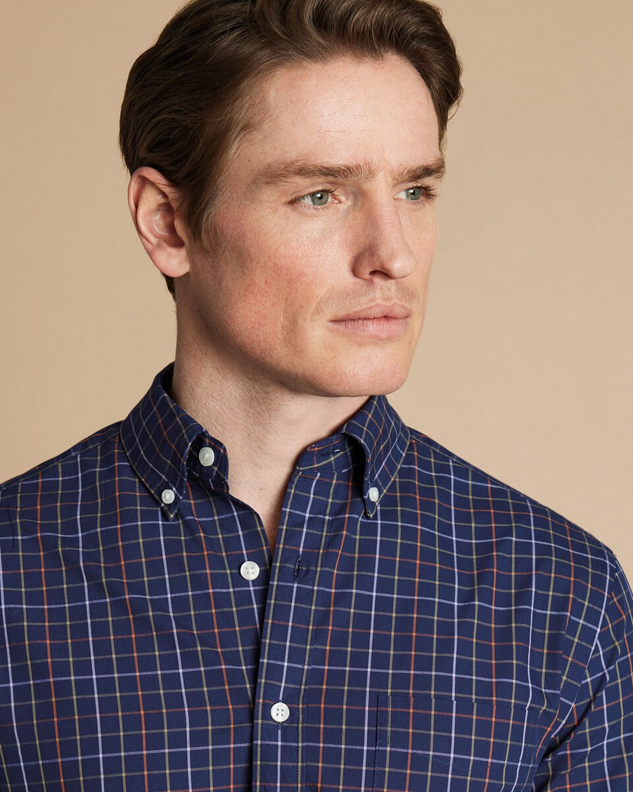 Charles Tyrwhitt Ανδρικό Πουκάμισο Button Down Non Iron Modern Fit σε Καρό Μπλε φωτογραφία