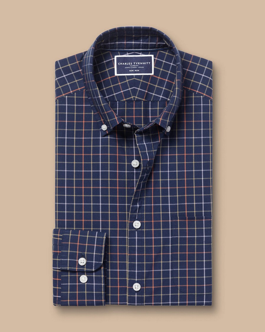 Charles Tyrwhitt Ανδρικό Πουκάμισο Button Down Non Iron Modern Fit σε Καρό Μπλε φωτογραφία