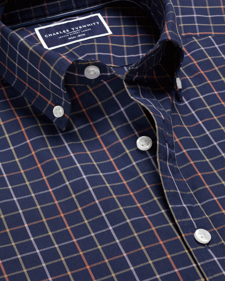 Charles Tyrwhitt Ανδρικό Πουκάμισο Button Down Non Iron Modern Fit σε Καρό Μπλε φωτογραφία