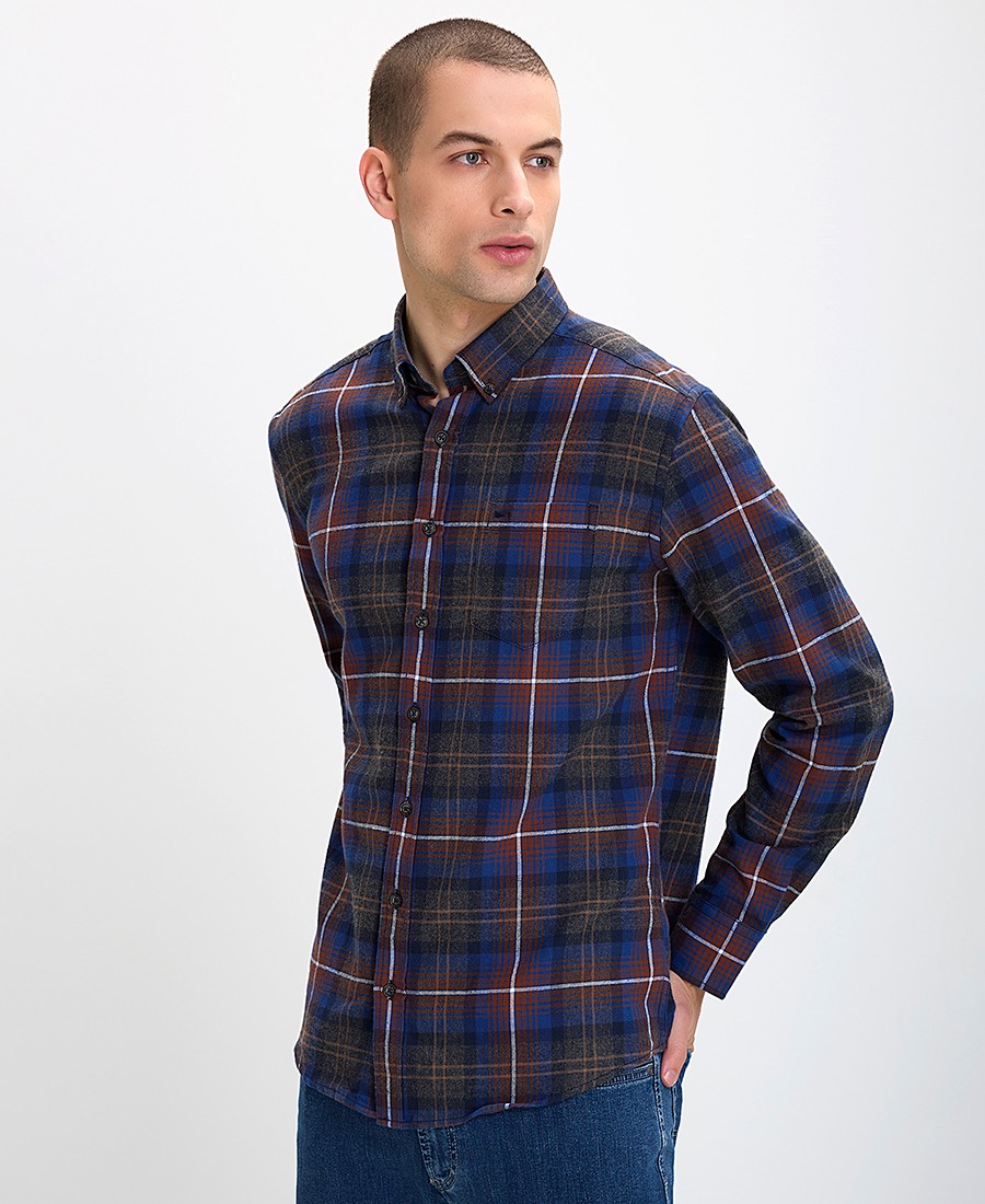 Ανδρικό Βαμβακερό Πουκάμισο Button Down Comfort Fit Καρό
