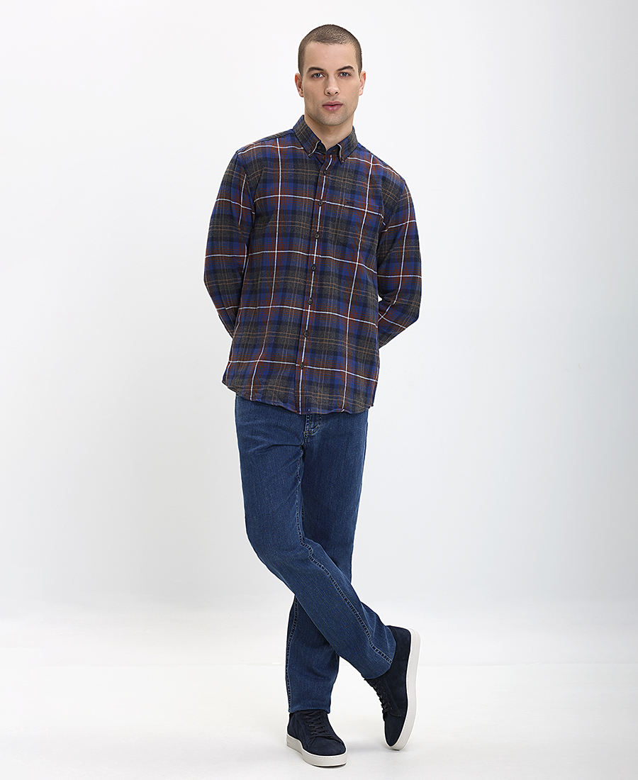 Ανδρικό Βαμβακερό Πουκάμισο Button Down Comfort Fit Καρό φωτογραφία