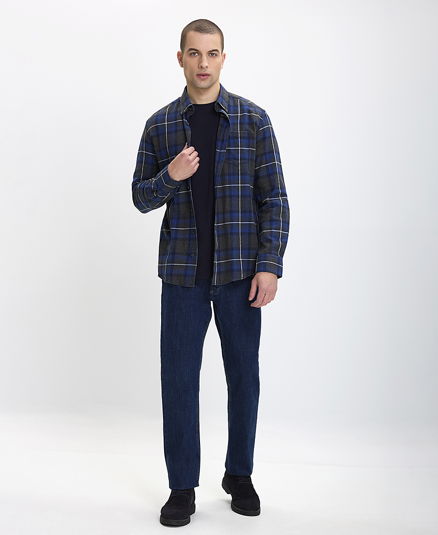 Ανδρικό Βαμβακερό Πουκάμισο Button Down Comfort Fit Καρό φωτογραφία