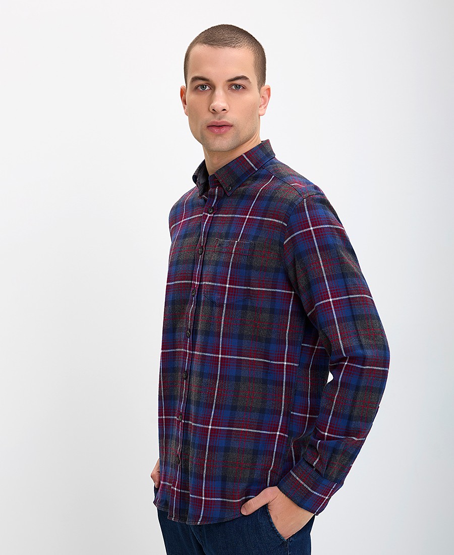 Ανδρικό Βαμβακερό Πουκάμισο Button Down Comfort Fit Καρό