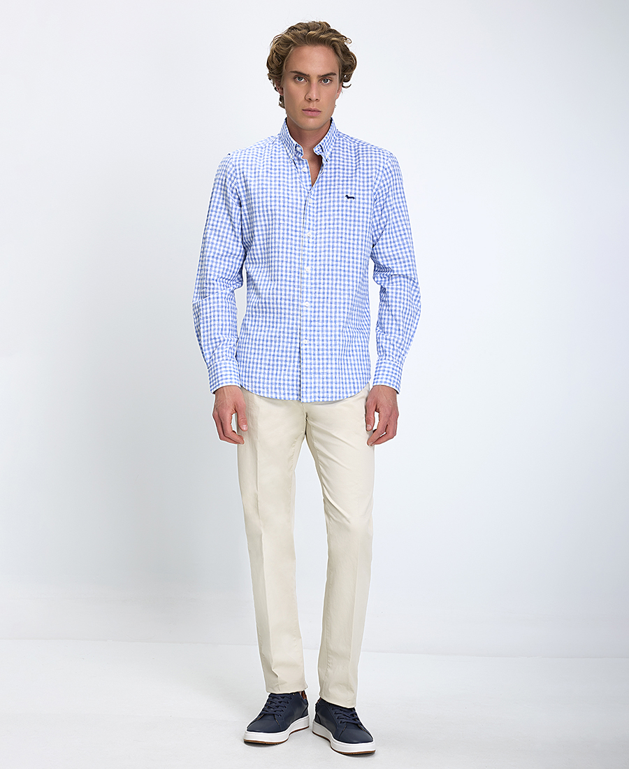 Harmont & Blaine Ανδρικό Πουκάμισο Regular Fit Καρό Μείγμα Φυσικών Ινών Μπλε φωτογραφία