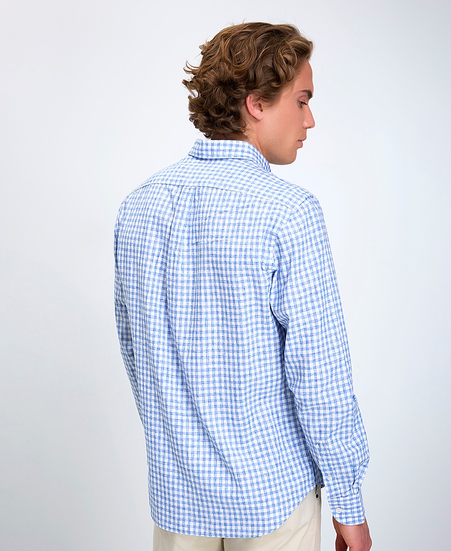 Harmont & Blaine Ανδρικό Πουκάμισο Regular Fit Καρό Μείγμα Φυσικών Ινών Μπλε φωτογραφία