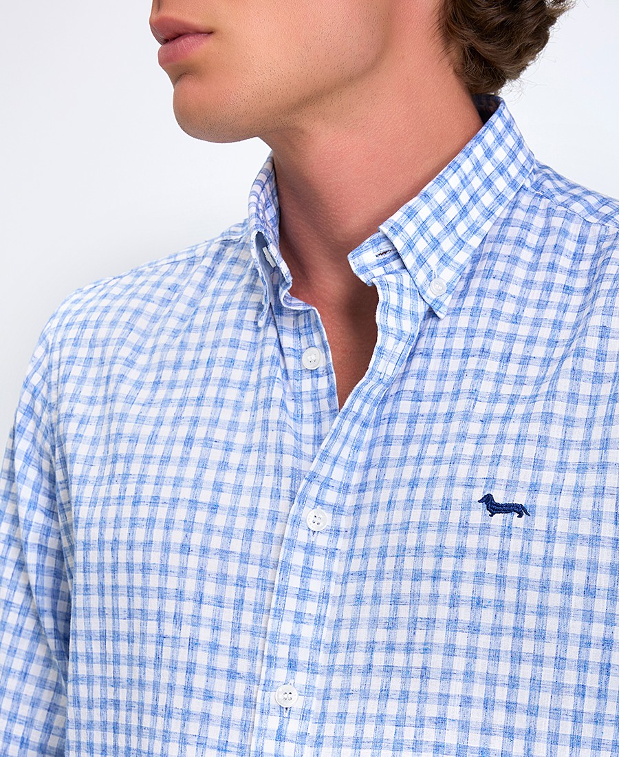 Harmont & Blaine Ανδρικό Πουκάμισο Regular Fit Καρό Μείγμα Φυσικών Ινών Μπλε φωτογραφία