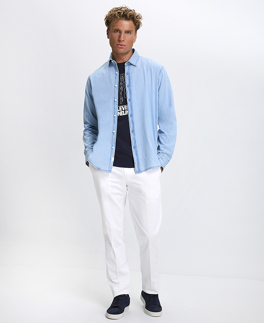 Ανδρικό Πουκάμισο Βαμβακερό Denim Modern Fit σε Ανοιχτό Μπλε φωτογραφία