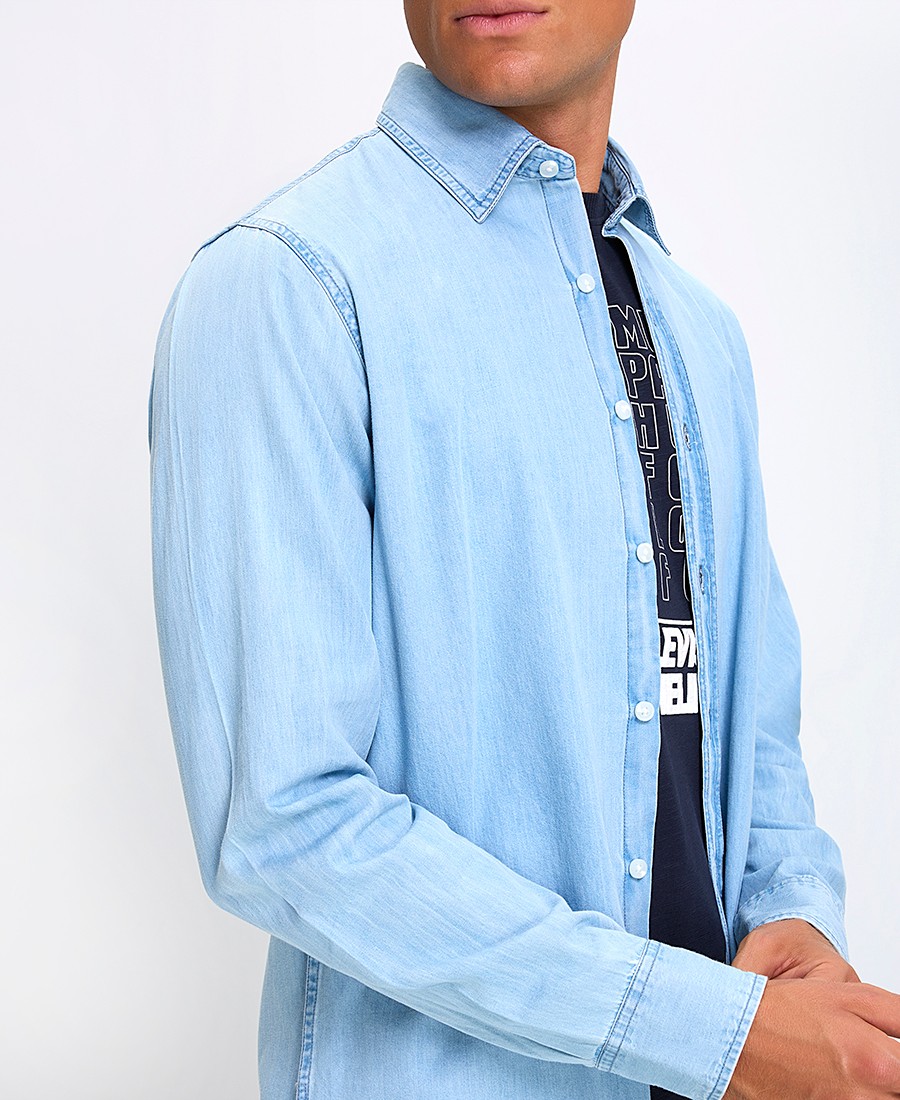 Ανδρικό Πουκάμισο Βαμβακερό Denim Modern Fit σε Ανοιχτό Μπλε φωτογραφία