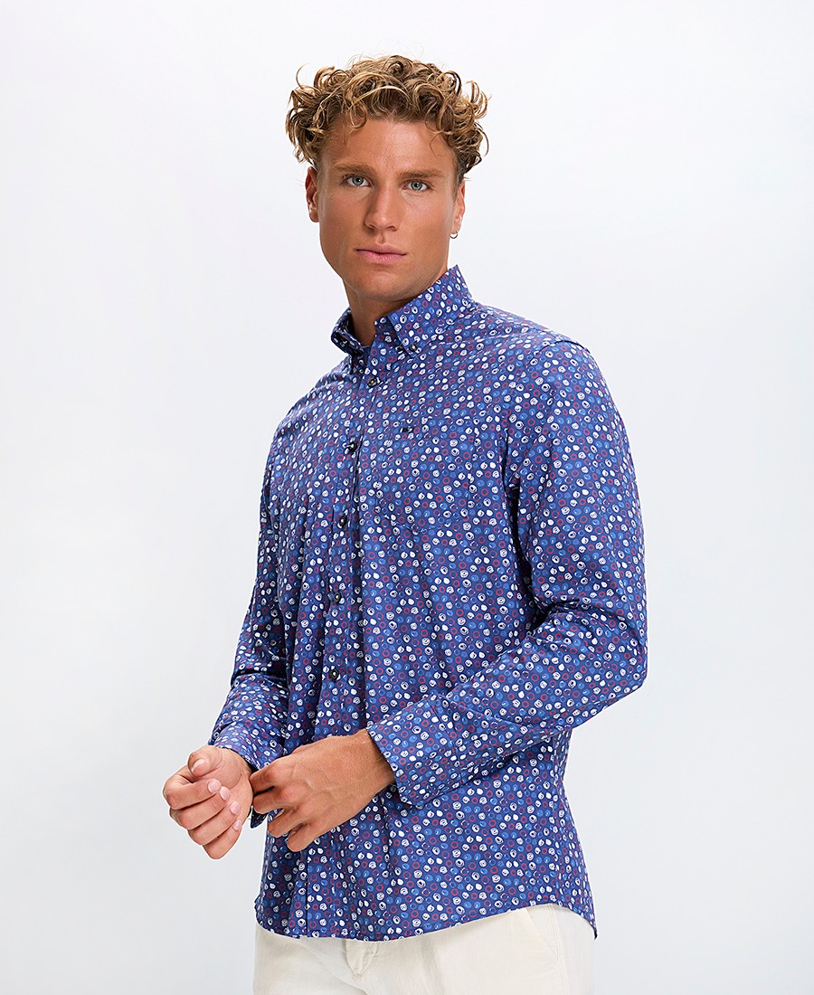Ανδρικό Πουκάμισο Regular Fit Βαμβακερό Με Μικροσχέδιο Μπλε