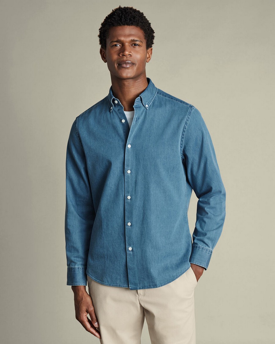 Charles Tyrwhitt Charles Tyrwhitt Ανδρικό Πουκάμισο Βαμβακερό Denim Slim Fit σε Ocean Blue