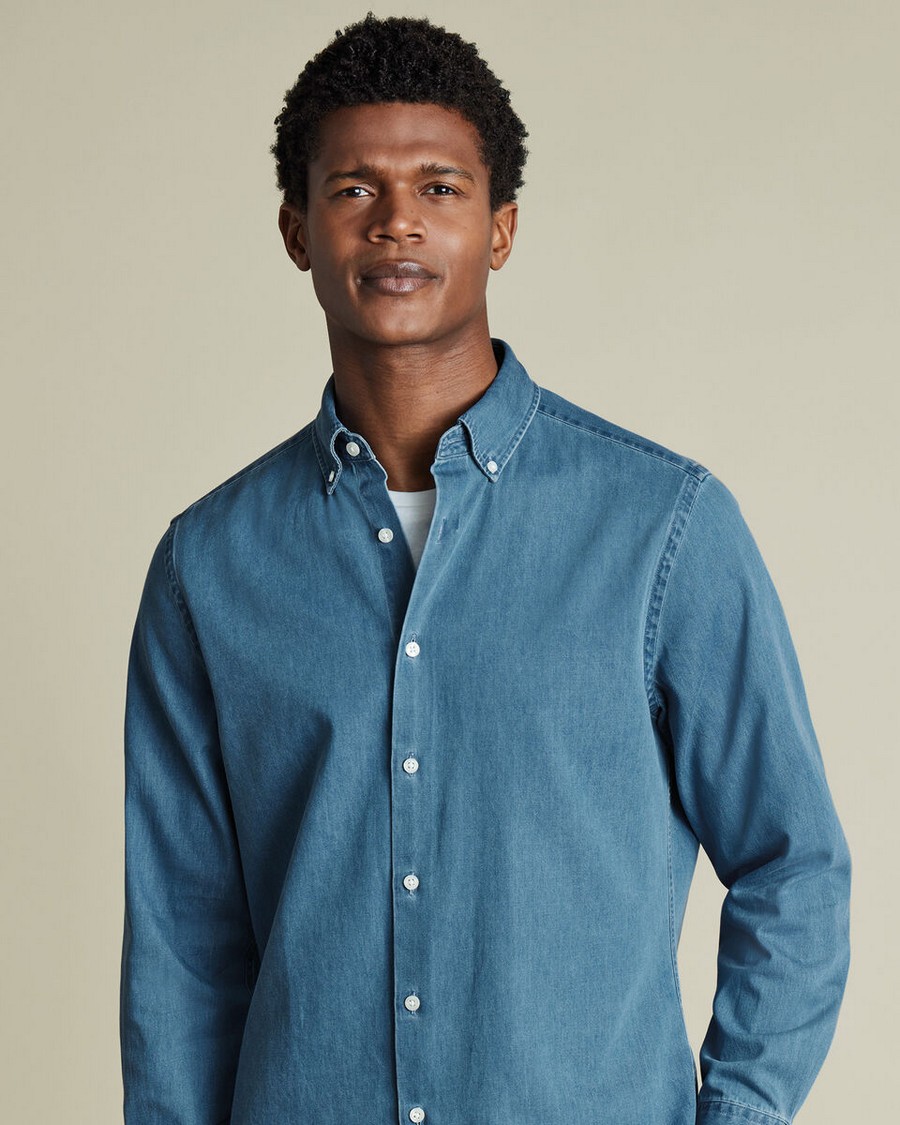 Charles Tyrwhitt Ανδρικό Πουκάμισο Βαμβακερό Denim Slim Fit σε Ocean Blue φωτογραφία