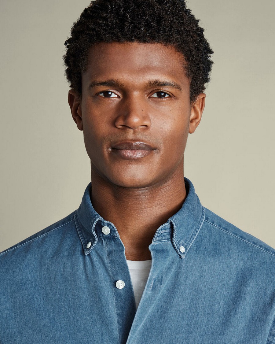 Charles Tyrwhitt Ανδρικό Πουκάμισο Βαμβακερό Denim Slim Fit σε Ocean Blue φωτογραφία