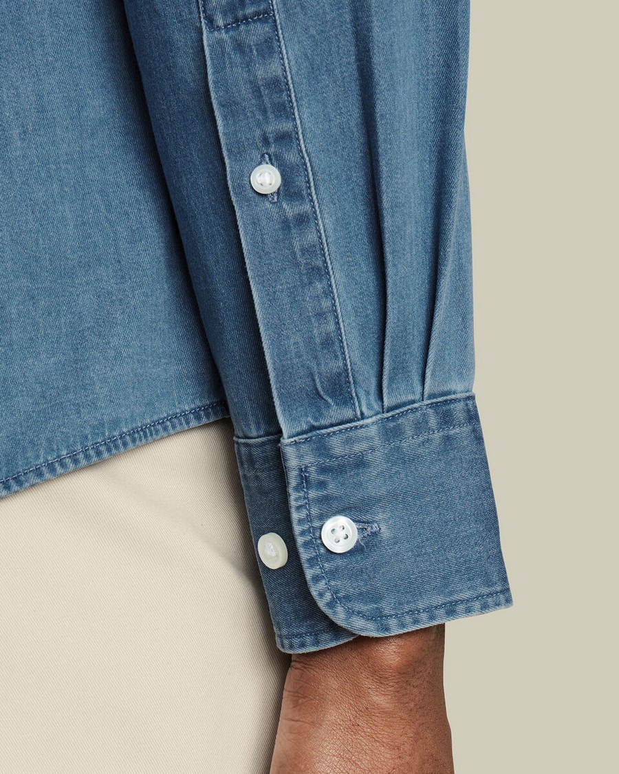 Charles Tyrwhitt Ανδρικό Πουκάμισο Βαμβακερό Denim Slim Fit σε Ocean Blue φωτογραφία