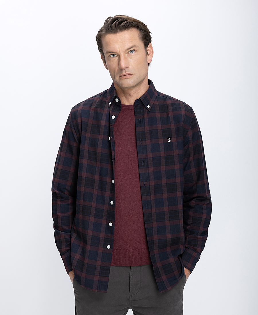 Farah Ανδρικό Πουκάμισο Καρό Με Button Down Γιακά Και Κεντημένο Logo Regular Fit