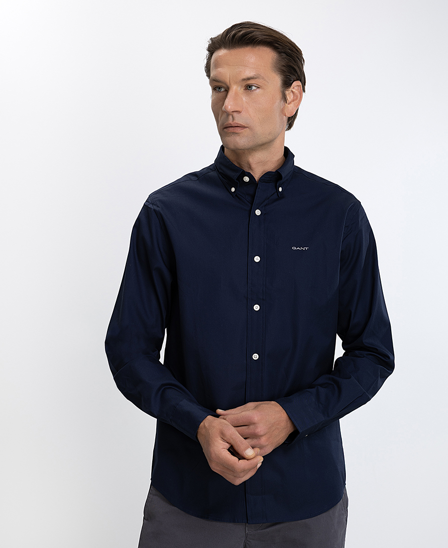 Gant Ανδρικό Πουκάμισο Regular Fit Βαμβακερό Με Button-Down Γιακά Μπλε