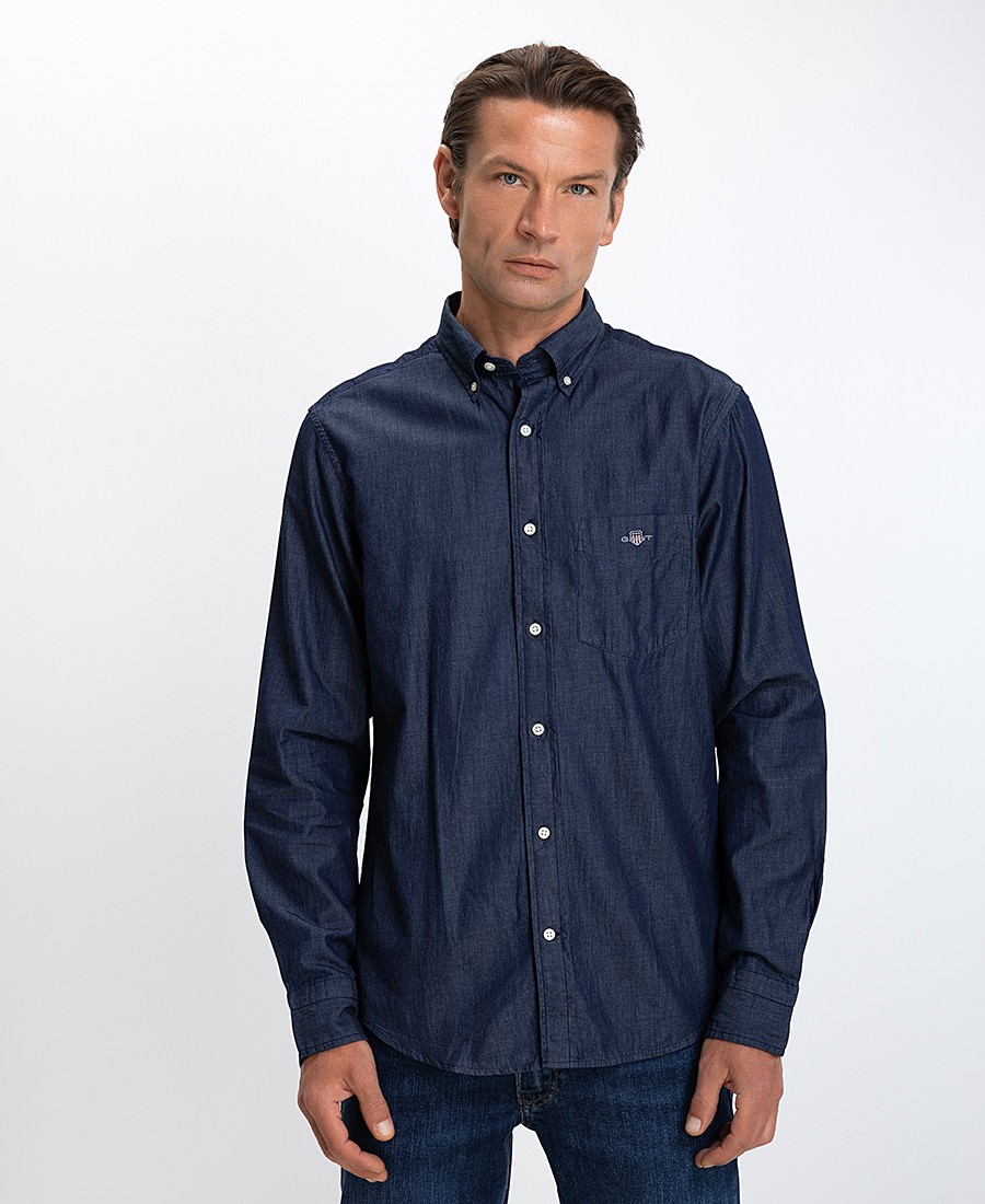 Gant Ανδρικό Πουκάμισο Regular Fit Βαμβακερό Indigo Chambray