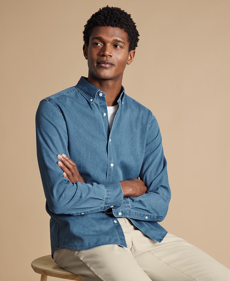 Charles Tyrwhitt Ανδρικό Βαμβακερό Πουκάμισο Denim φωτογραφία