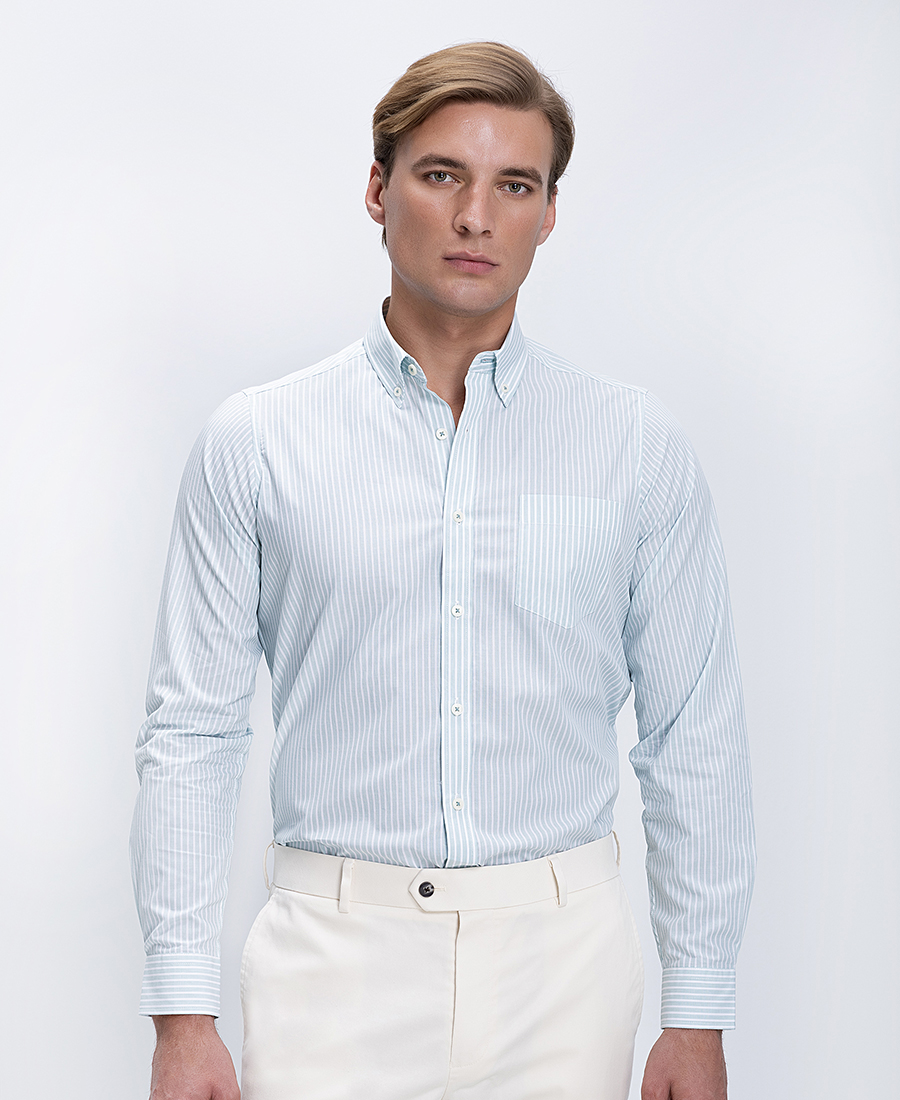 Ανδρικό Πουκάμισο Βαμβακερό Ριγέ Button Down Regular Fit Με Τσέπη