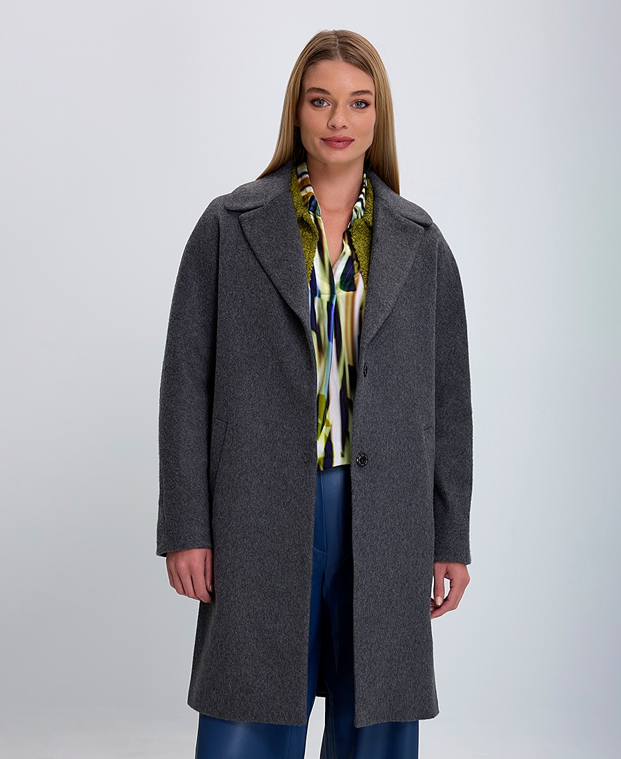 Γυναικείο Ημίπαλτο με Κρυφά Κουμπιά-Σούστες σε Γκρι