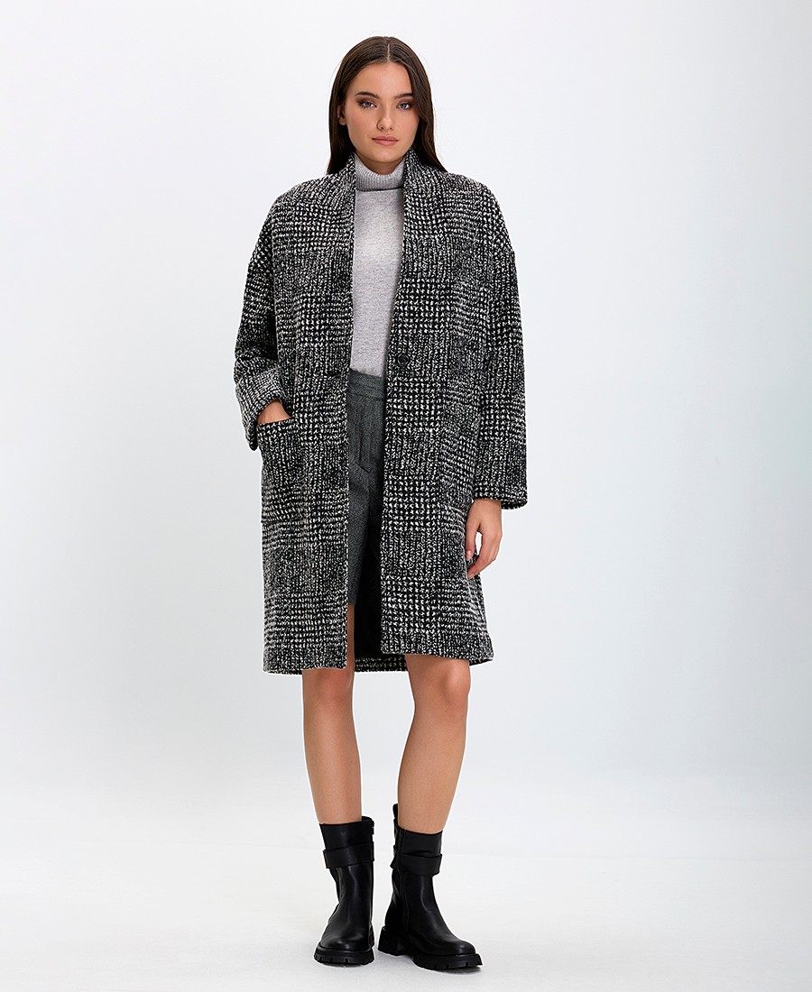 La Fee Maraboutee Γυναικείο Καρό Παλτό χωρίς Γιακά Relaxed Fit φωτογραφία