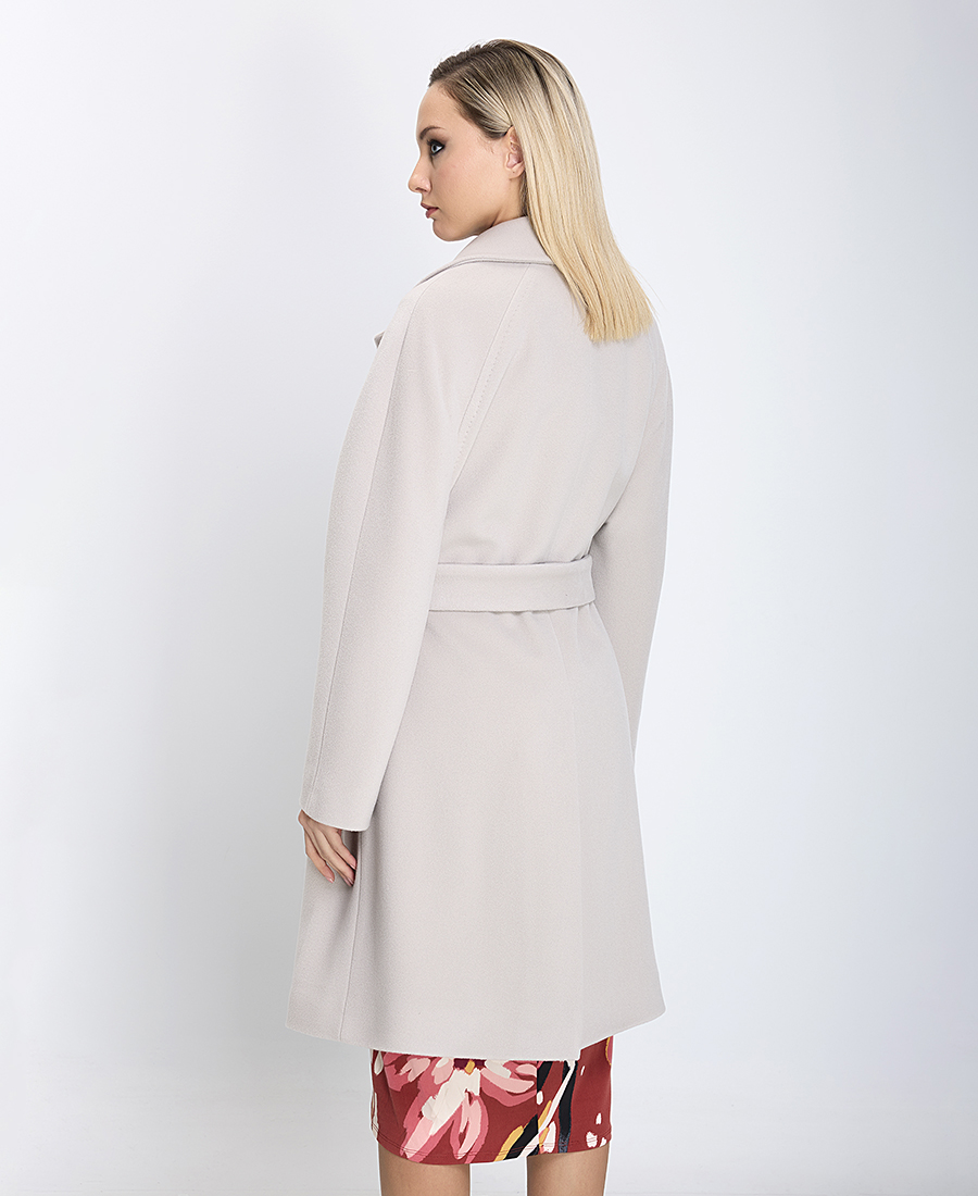 Γυναικείο Παλτό με Ζώνη Regular Fit Εκρού φωτογραφία