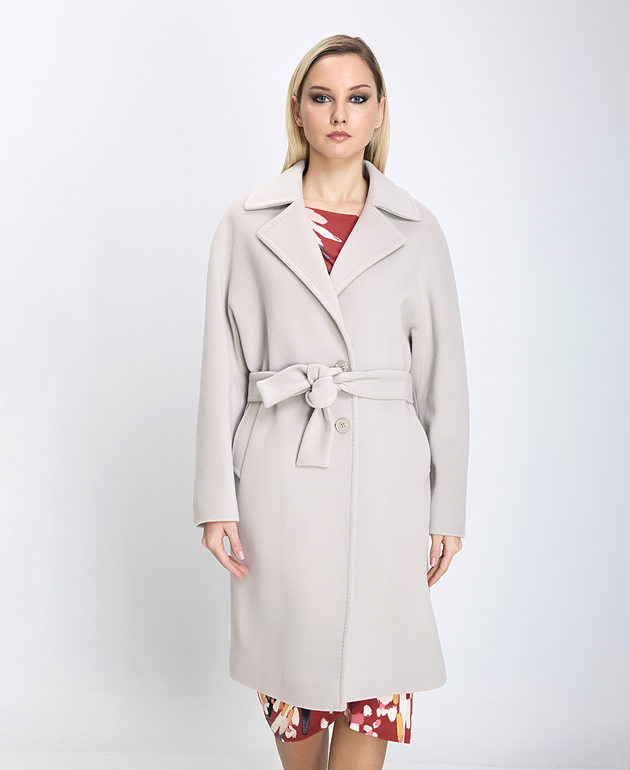 Γυναικείο Παλτό με Ζώνη Regular Fit Εκρού φωτογραφία