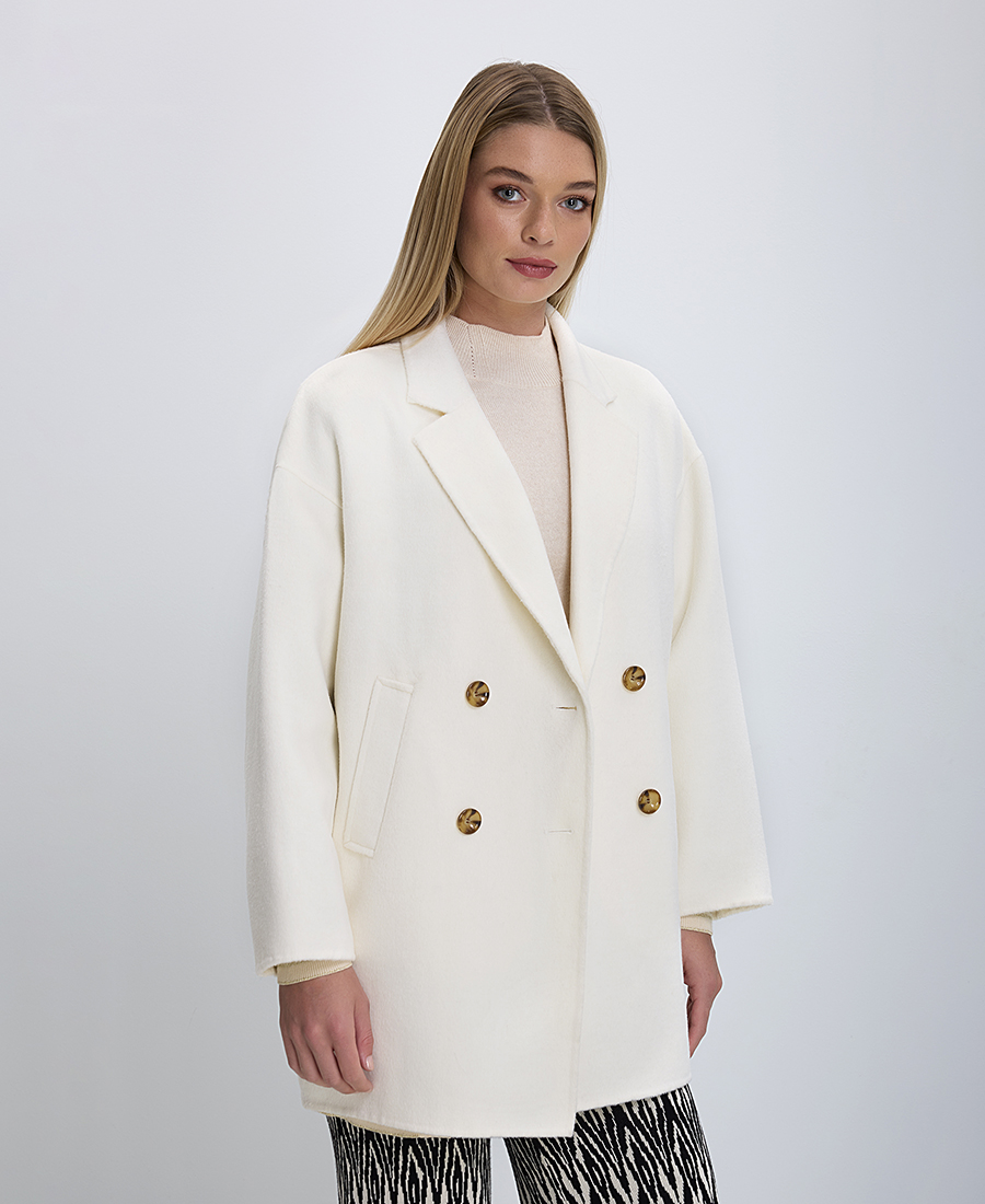 Stella Lorand Γυναικείο Παλτό με Διπλό Κούμπωμα Oversized Fit σε Ιβουάρ