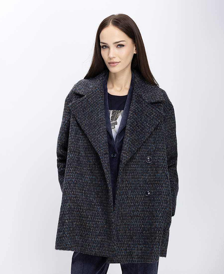 Γυναικείο Παλτό Σταυρωτό Με Υφή Tweed Relaxed Fit