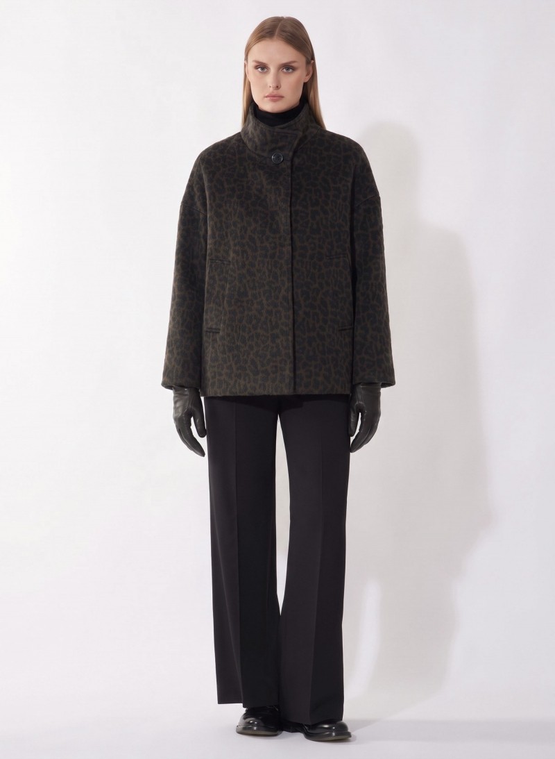 Cinzia Rocca Γυναικείο Κοντό Παλτό Με Animal Print Σχέδιο Oversized Fit Για Statement Εμφανίσεις