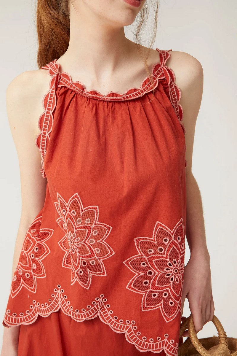 Γυναικείο Ντε-Πιες με Κεντήματα από Βαμβάκι σε Κεραμιδί φωτογραφία