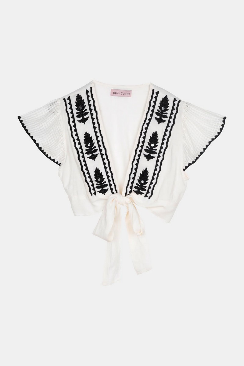 Γυναικείο Ντεπιές Βαμβακερό Με Κεντήματα Σε Αέρινη Γραμμή Εκρού/Μαύρο φωτογραφία