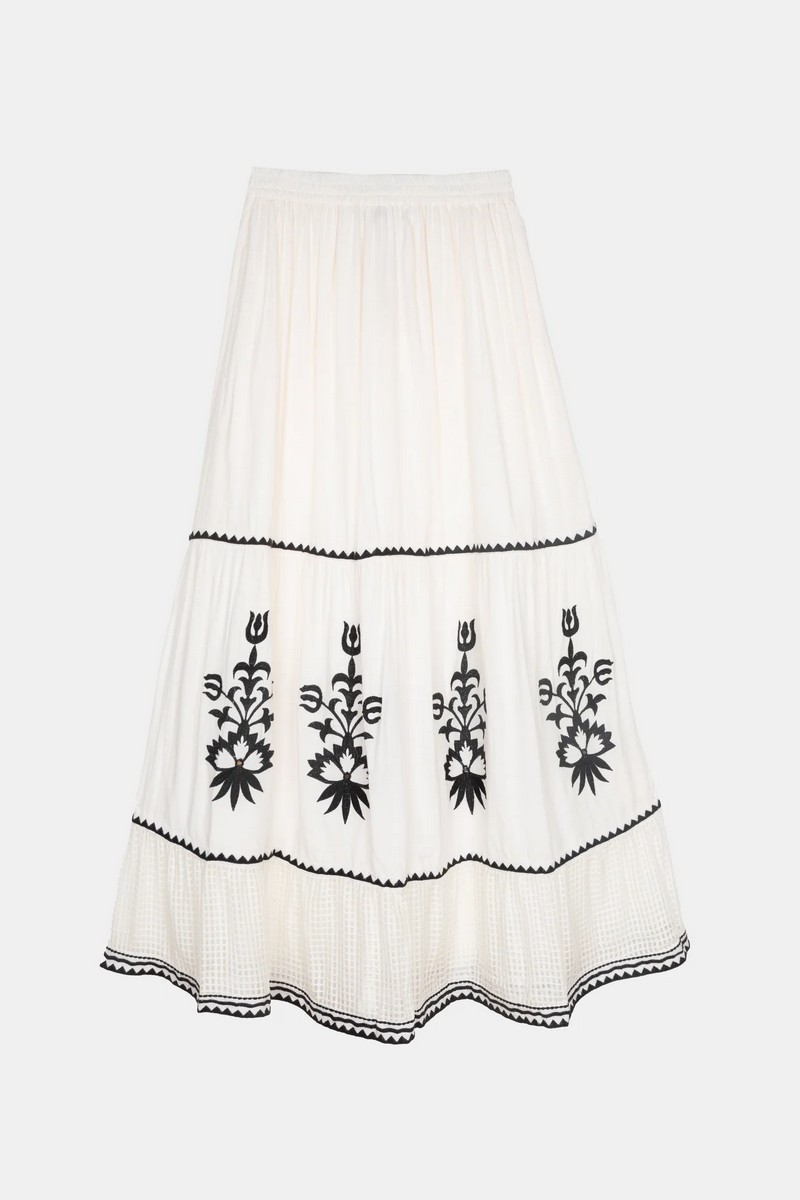 Γυναικείο Ντεπιές Βαμβακερό Με Κεντήματα Σε Αέρινη Γραμμή Εκρού/Μαύρο φωτογραφία