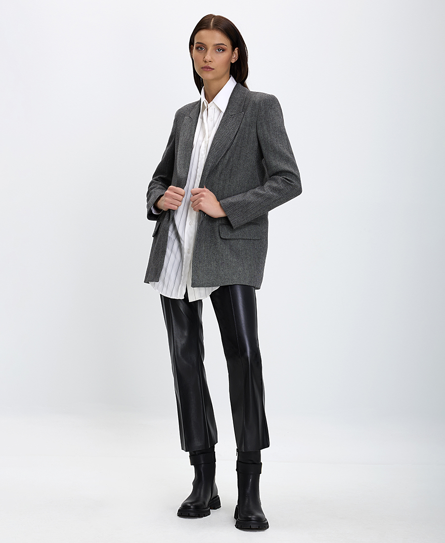 Caractere Γυναικείο Σακάκι Blazer Ψαροκόκαλο Relaxed Fit σε Μαύρο φωτογραφία