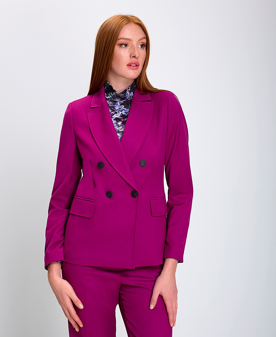 Diana D Γυναικείο Σακάκι Διπλόπετο με Κλασικό Γιακά σε Φούξια