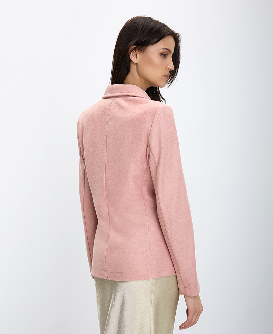 Diana D Γυναικείο Tailored Σακάκι Μάλλινο με Χρυσό Κουμπί Classic Fit σε Ροζ - 3