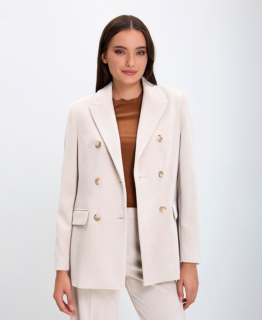 Γυναικείο Κοτλέ Σακάκι Straight Fit σε Εκρού