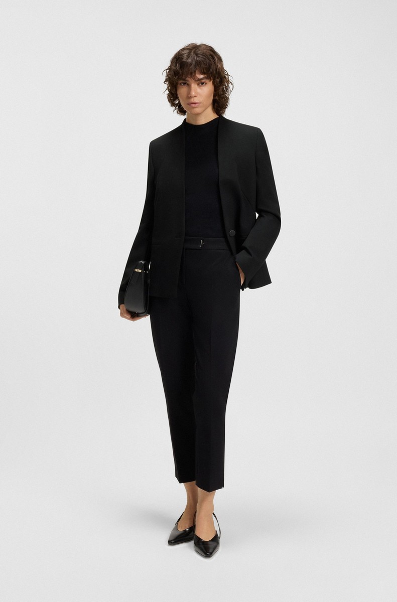 Boss Γυναικείο Σακάκι Regular Fit Punto Milano Χωρίς Γιακά Μαύρο φωτογραφία