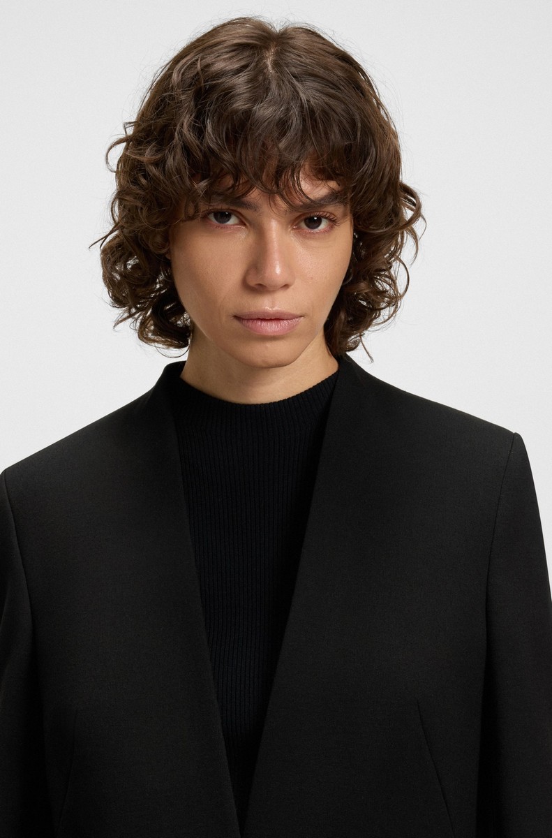 Boss Γυναικείο Σακάκι Regular Fit Punto Milano Χωρίς Γιακά Μαύρο φωτογραφία