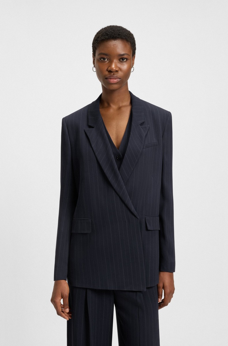 Boss Γυναικείο Σακάκι Relaxed Fit Με Ρίγες Μπλε