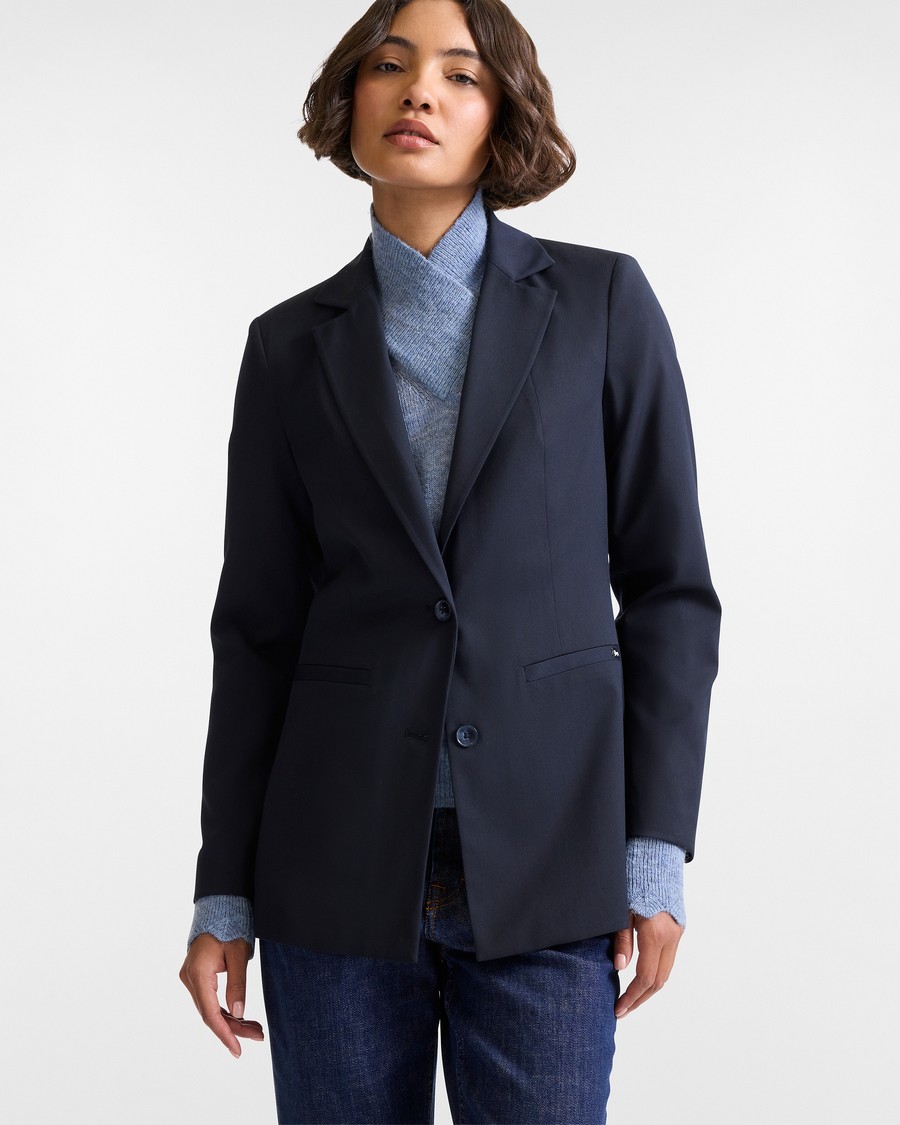 Harmont & Blaine Harmont&Blaine Γυναικείο Σακάκι Classic Slim Fit Από Ανάλαφρο Μείγμα Βισκόζης Μονόπετο Navy Blue