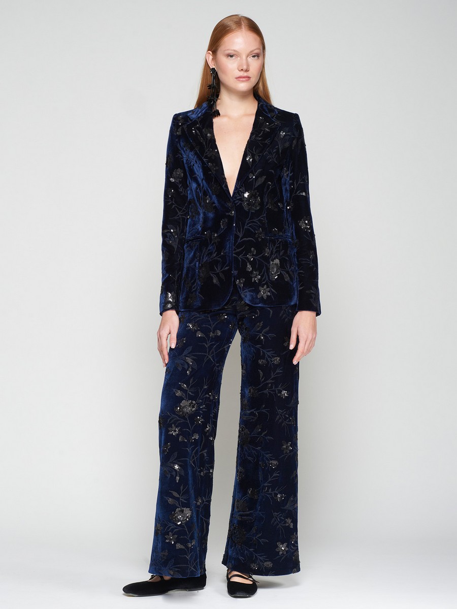 Vilagallo Γυναικείο Σακάκι Straight Fit Βελούδινο Με Κεντημένα Λουλούδια Και Παγιέτες φωτογραφία